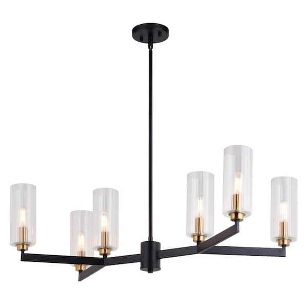 Claremont 6-Light Matte Black Contemporary Chandelier Clear Glass