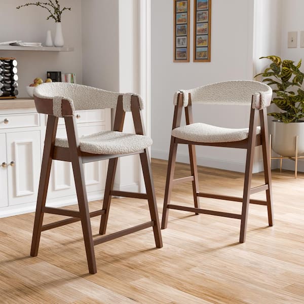 Pearlcrest Walnut Boucle Fabric With Faux Leather Accents Counter Height Dining Chair Set of 2