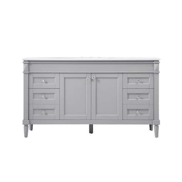 Unbranded Simply Living 60 in. W x 21 in. D x 35 in. H Bath Vanity in Grey with Ivory White Engineered Marble Top