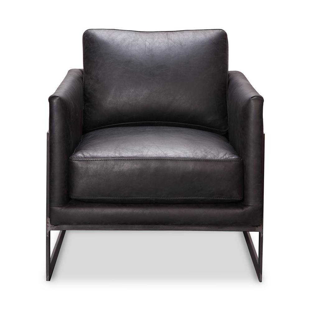 Luxley Transitional Black Leather Accent Chair with Metal Frame