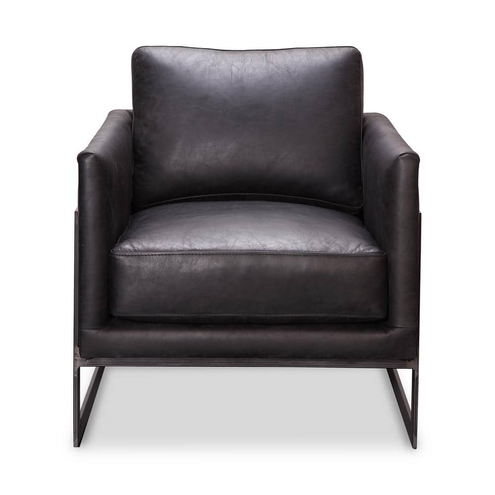 Luxley Transitional Black Leather Accent Chair with Metal Frame