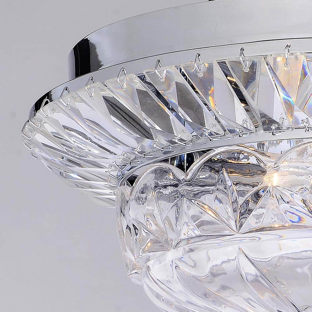 Elegant Chrome and Crystal Flush Mount Chandelier, 13.2" Wide