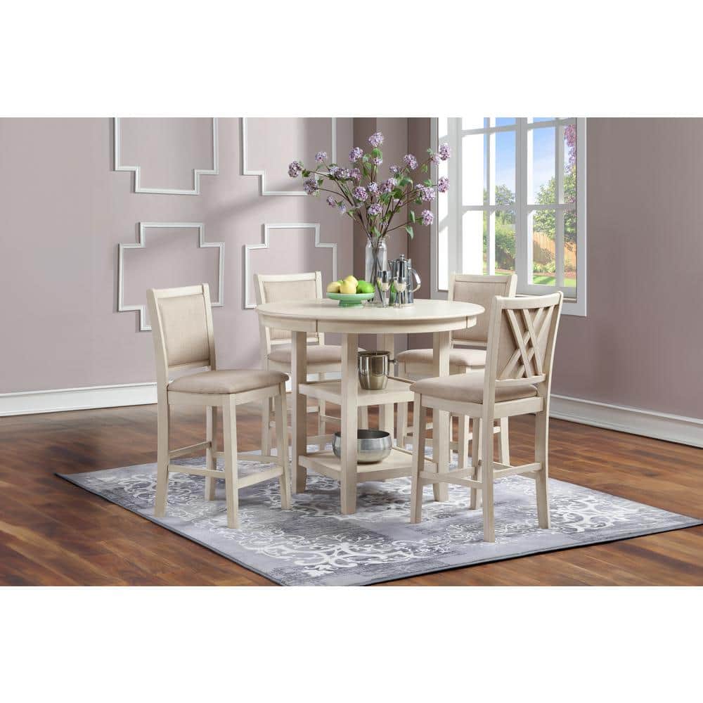 Amy Bisque Solid Wood Counter Chairs with Light Brown Upholstery (Set of 2)