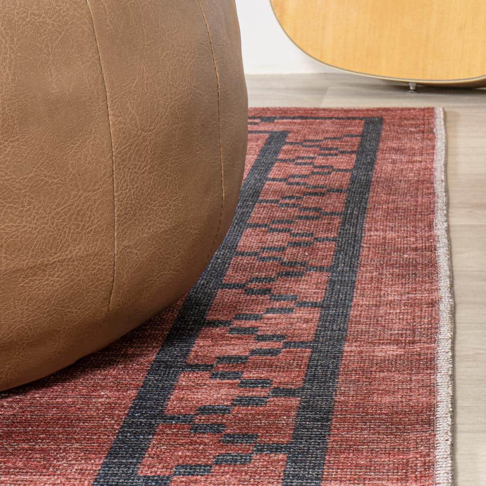 Korsa Red and Dark Gray Geometric 9' x 12' Washable Area Rug