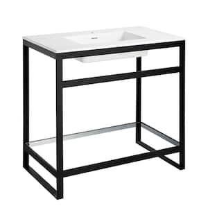 Orchard 36 in. Console Sink in Matte Black with Glossy White Countertop