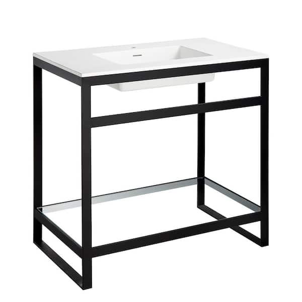 ANZZI Orchard 36 in. Console Sink in Matte Black with Glossy White