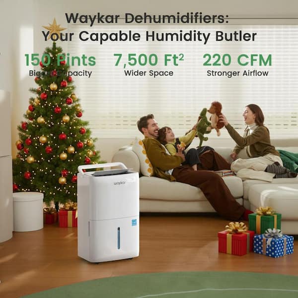 150 pt. 7,000 sq. ft. Energy Star Dehumidifier with Pump and Bucket for Basement or Garage with Auto Restart in White