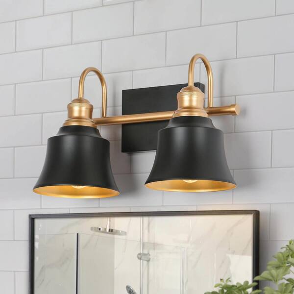 Uolfin Modern Farmhouse Bathroom Vanity Light, 2Light Black and Gold
