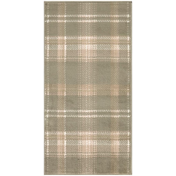 Grafix Olive doormat 2 ft. x 4 ft. Plaid Contemporary Area Rug