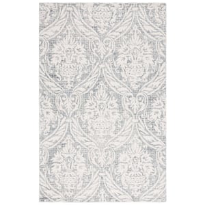 Abstract Ivory/Gray Doormat 3 ft. x 5 ft. Damask Area Rug