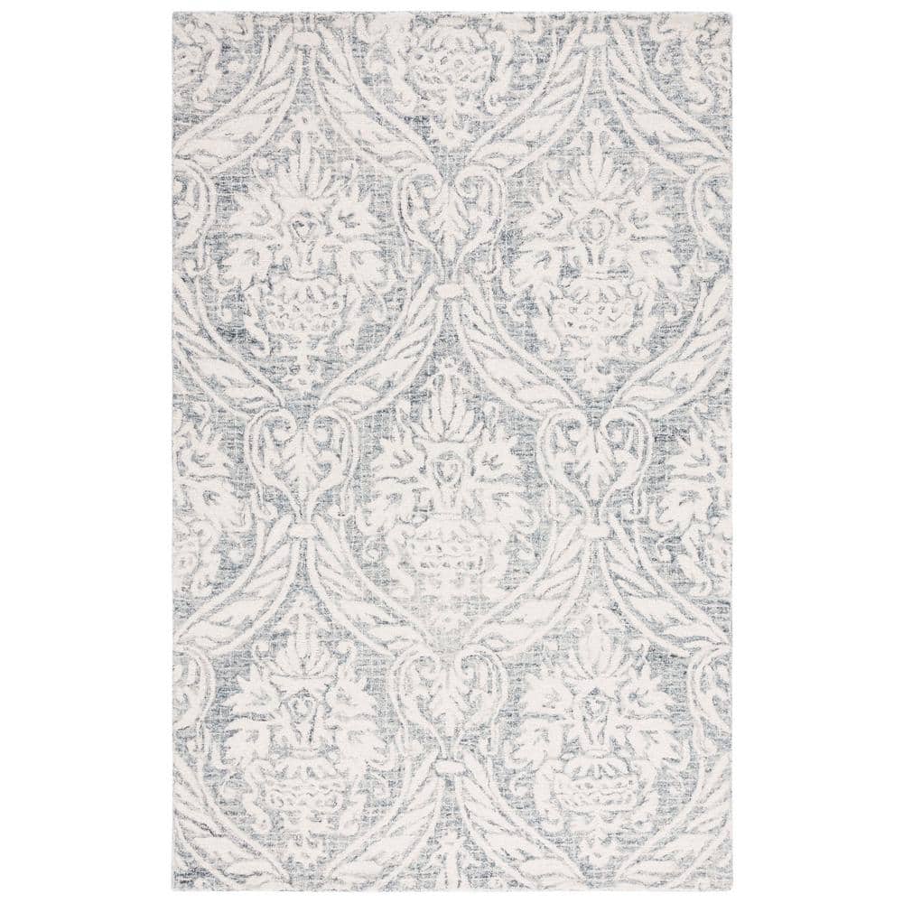 Ivory and Grey Abstract Handmade Wool Area Rug, 5' x 8'