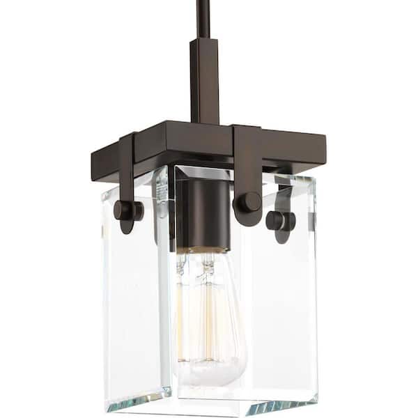 Progress Lighting Glayse Collection 6-1/2 in. 1-Light Antique Bronze Clear Glass Modern Luxury Mini-Pendant Kitchen Light