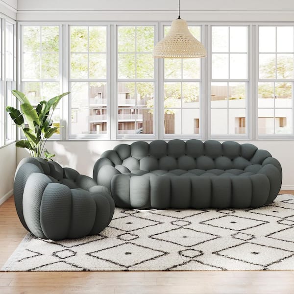 2-Piece Bubble Armless Couch, 98.4 in. Modern Mesh Fabric Sectional Sofa Living Room Curved Floor Sofa in Gray