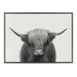 Hey Dude Highland Cow BW by The Creative Bunch Studio Framed Animal Canvas Wall Art Print 38.00 in. x 28.00 in.