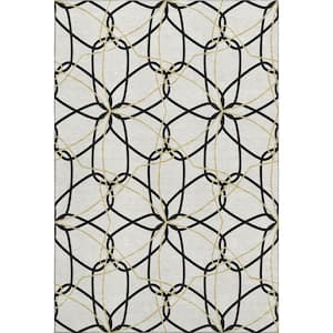 Mayfield Premium Machine Washable Abstract AMF950 White 9 ft. x 12 ft. Area Rug