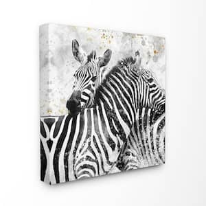 24 in. x 24 in. "Black and White Paint Splatter Textural Zebra"by Artist Main Line Art & Design Canvas Wall Art