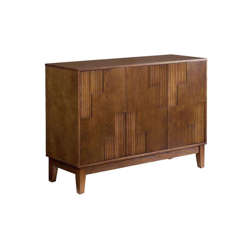 Walnut MDF Buffet with Outlet Holes and Adjustable Shelves Sideboard Cabinet Storage Cabinet