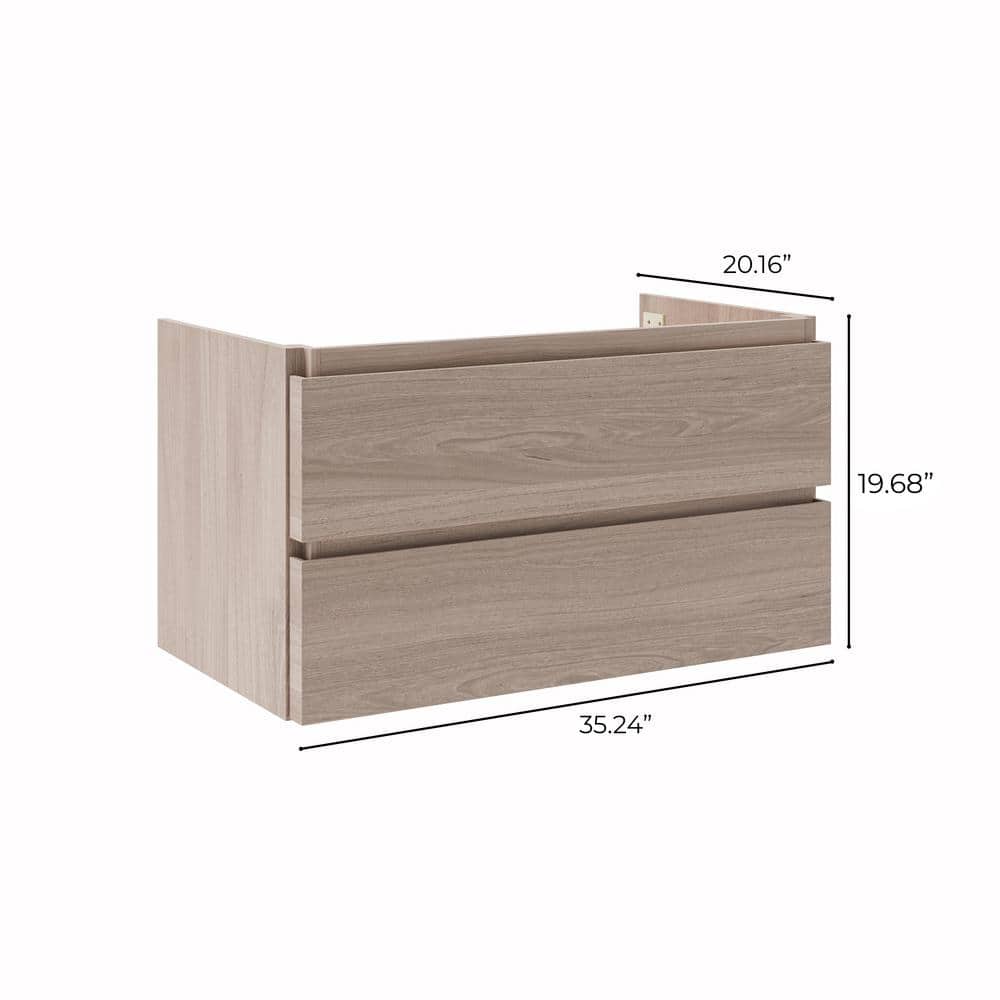 Vanilla Oak 35" Wall-Mount Floating Single Vanity Base