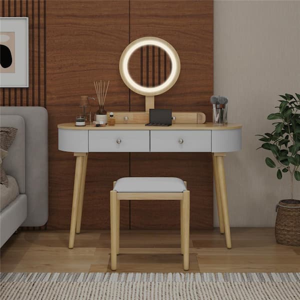 chinese dress ladies Makeup Vanity with Soft Chair with 3 Color Led Light Mirror for Modern  Bedroom Solid Wood Makeup Gift ,Adjustable Dressing Table main image 1