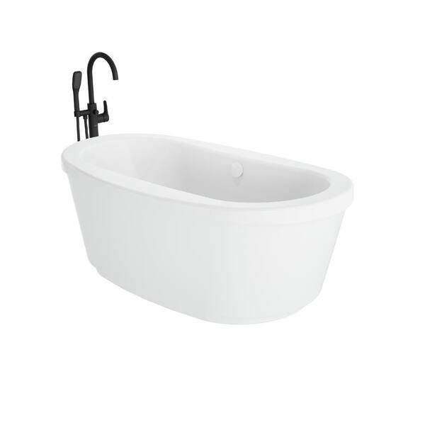 JACUZZI Inizio 65.5 in. x 35.6 in. Soaking Bathtub with Center Drain in White with NW50817 Round Tub Filler in Matte Black