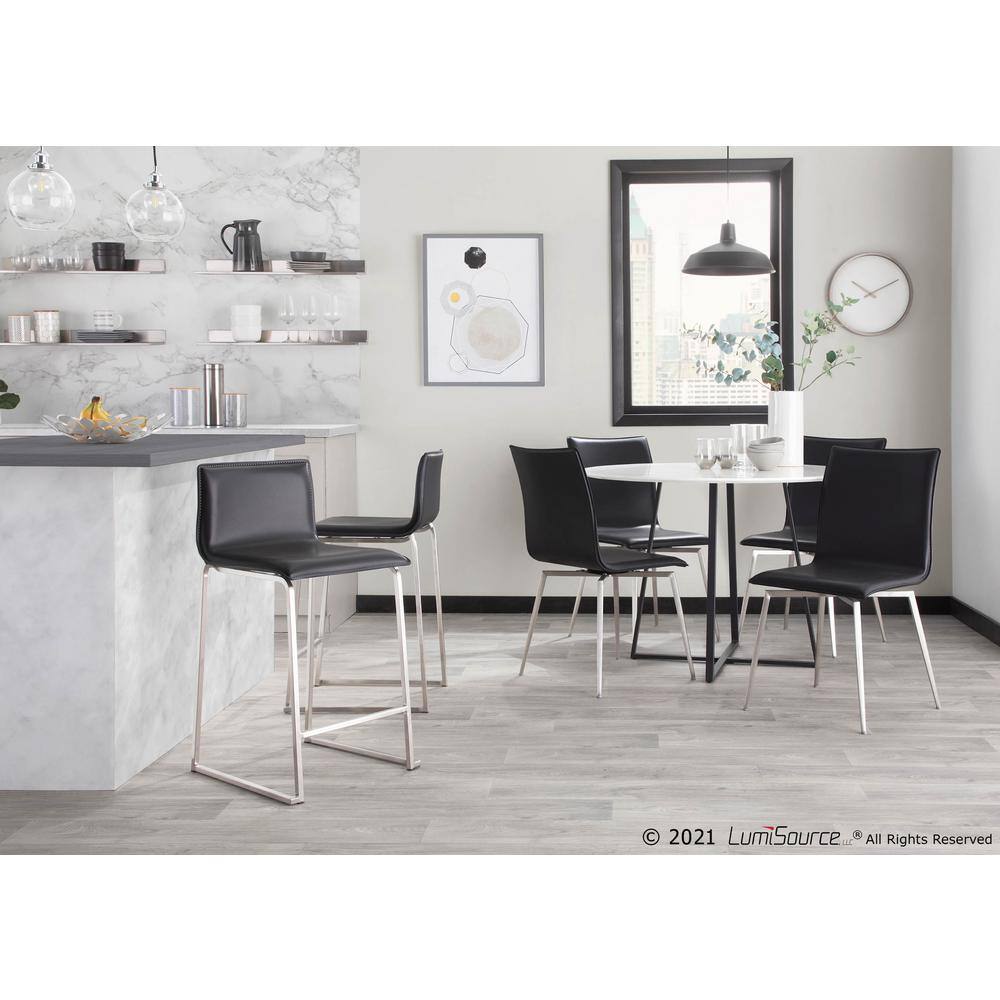Mara 26" Black Faux Leather and Stainless Steel Counter Stools - Set of 2