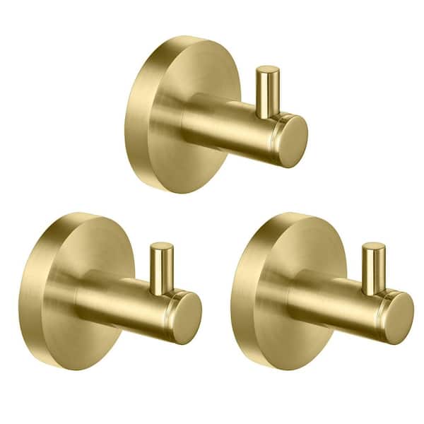 Bathroom Accessories J-Hook Robe/Towel Hook 3-Piece in Brushed Gold