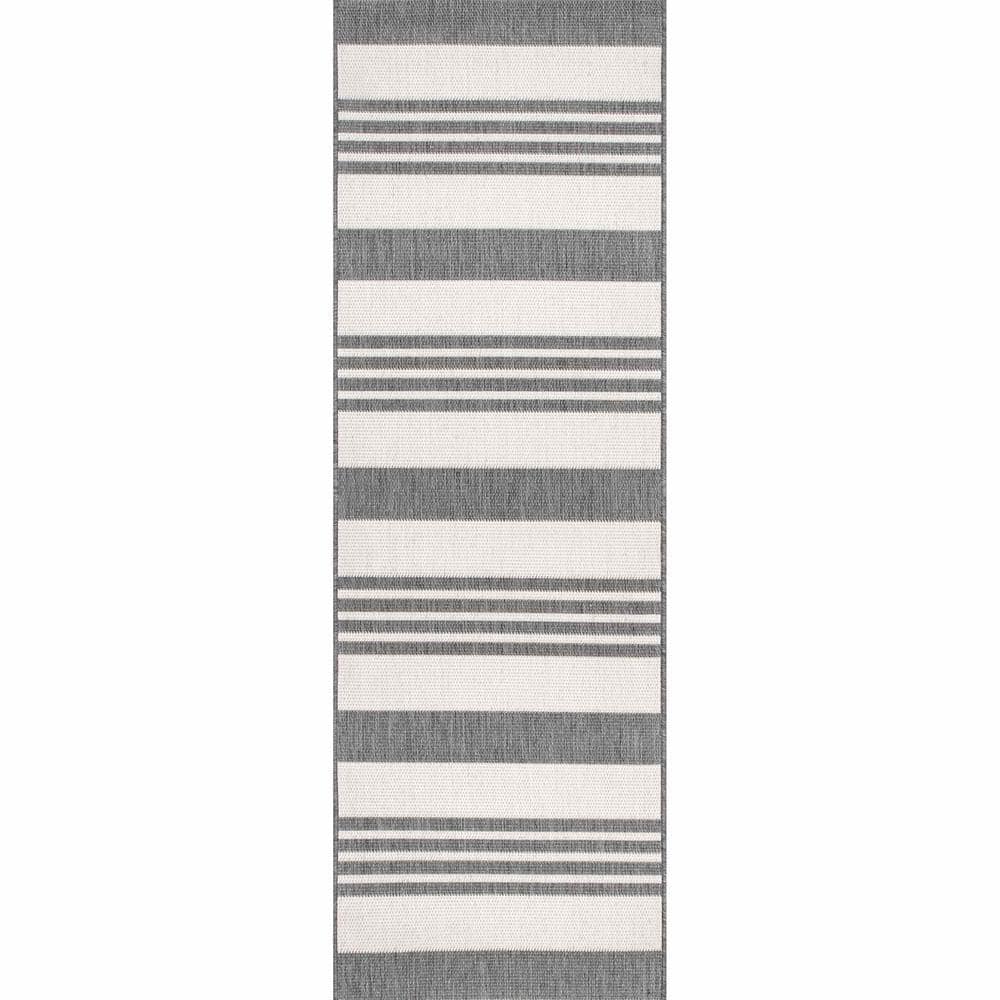 Beige Stripe Easy-Care Synthetic 2' x 8' Runner Rug