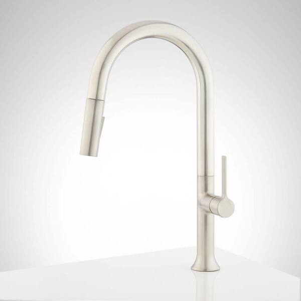 SIGNATURE HARDWARE - Bok Single-Handle Pull Down Sprayer Kitchen Faucet in Stainless Steel