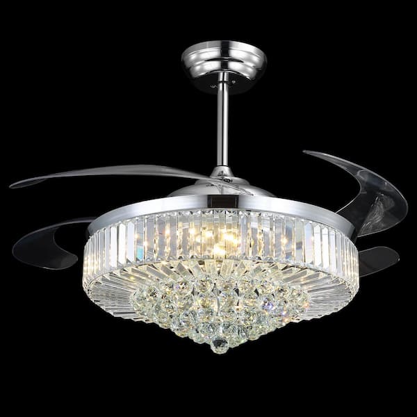 ANTOINE 36 in. Modern Indoor Retractable Blade Ceiling Fan with LED Light  and Remote Control Gold Crystal Ceiling Fan Light HD-FSD-01 - The Home Depot
