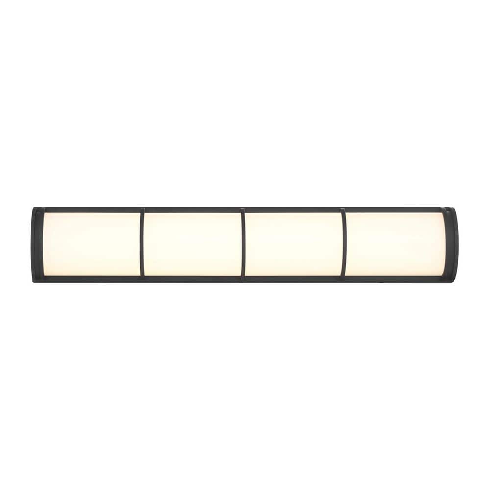 Harper 26 in. W x 4.64 in. H Matte Black LED Contemporary Bathroom Vanity Light with White Etched Glass Shades price history on PriceWatchPro