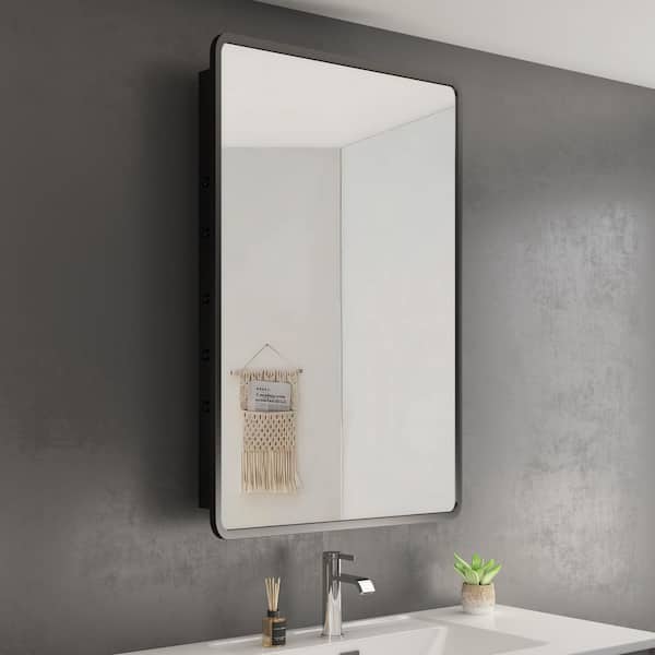 24 in. W x 36 in. H Matte Black Rectangular Metal Framed Recessed or Surface Mount Medicine Cabinet with Mirror