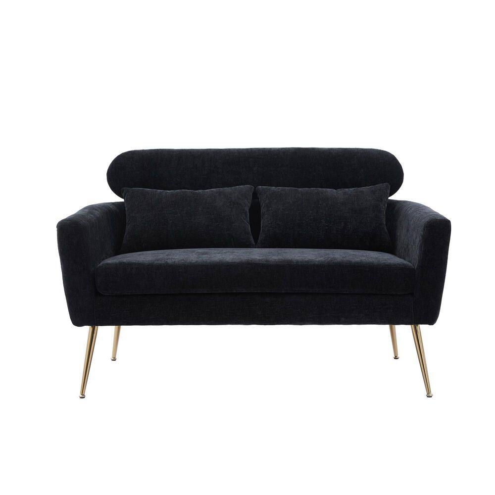 51 in.W Black 2-Seater Loveseat With 2 Throw Pillows For Small Space ...