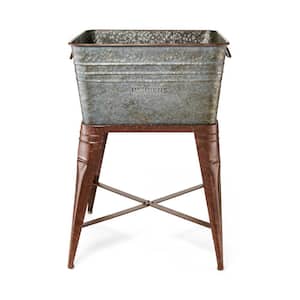 17 Gal. Aged Galvanized Steel Square Tub with Stand