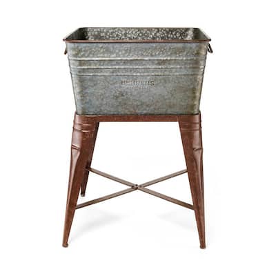 17 Gal. Aged Galvanized Steel Square Tub with Stand