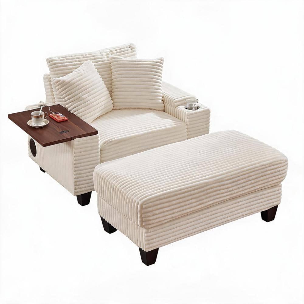 Fluffy Corduroy Storage Armrest Sofa 54 in. Wide Flared Arm Corduroy Loveseat with Ottoman, Cup Holder, Bluetooth price history on PriceWatchPro