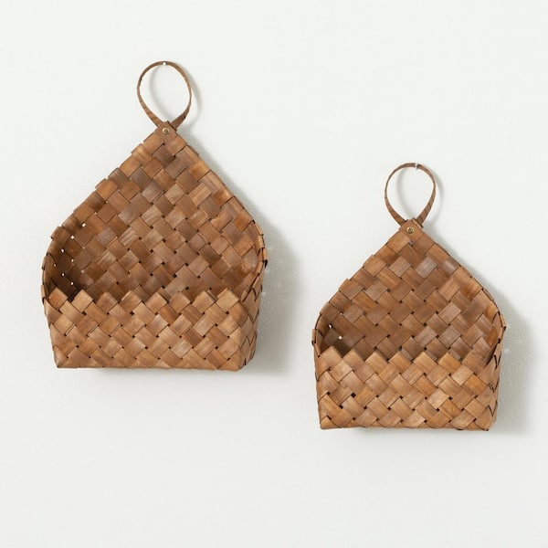 SULLIVANS Brown 12.5 in. x 16.25 in. & 10 in. x 14 in. Wicker Hanging Decorative Basket Set of 2