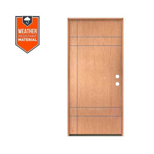 SUMMIT Modern 36 in. x 79 in. Left-Hand/Inswing 10-Grid Solid Panel Teak Stain Fiberglass Prehung Front Door