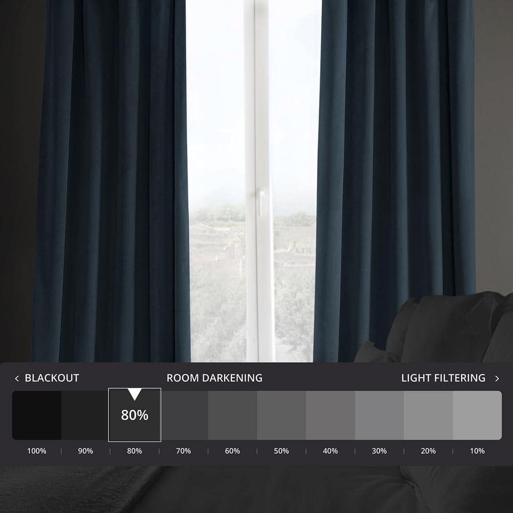 Elegant London Blue Velvet Room-Darkening Curtain, 50" x 108"