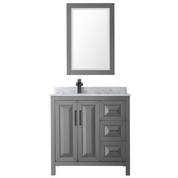 Wyndham Collection Daria 36-in Dark Gray Single Sink Bathroom Vanity with White Carrara Marble Natural Marble Top