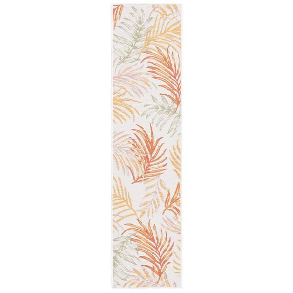 SAFAVIEH Sunrise Ivory/Rust Sage 2 ft. x 8 ft. Oversized Tropical Reversible Indoor/Outdoor Runner Rug