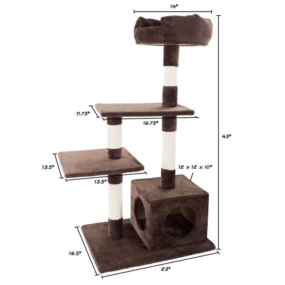 Brown 4-Tier Cat Tree with Sisal Rope Scratching Posts