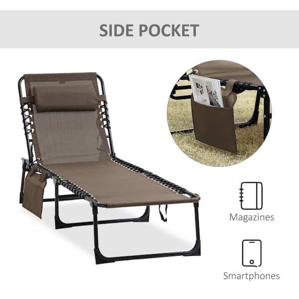 72.75 x 22.75 x 11.75 in. Brown Folding Beach Chair. Fabric and Steel, Outdoor Garden Swimming Pool Beach