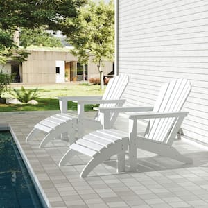 Mason White 4-Piece Poly Plastic Outdoor Patio Classic Adirondack Fire Pit Chair Set With 2-Chairs and 2-Ottomans