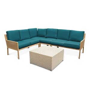Riviera 5-Piece Wicker Outdoor Sectional with Peacock Cushions