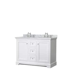 Avery 48 in. W x 22 in. D Double Vanity in White with Marble Vanity Top in White Carrara with Oval Basins