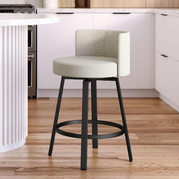 Amisco Cristina 30 in. Cream and Greige Boucle Polyester / Black Metal Bar Stool