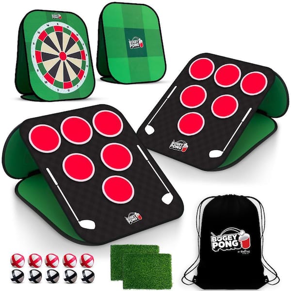 Bogey Pong 3-in-1 Backyard Pong Golf Game Set with Darts and Tic Tac Toe Remove Discs for Pong Golf Style Gameplay