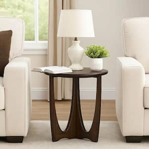 Natra 22 in. Dark Brown Round Wood Chair Side Table with Cutout Base