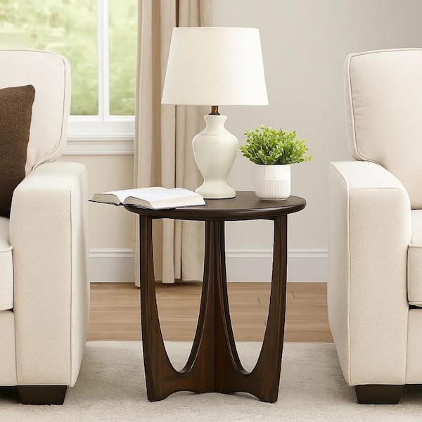 Natra 22 in. Dark Brown Round Wood Chair Side Table with Cutout Base