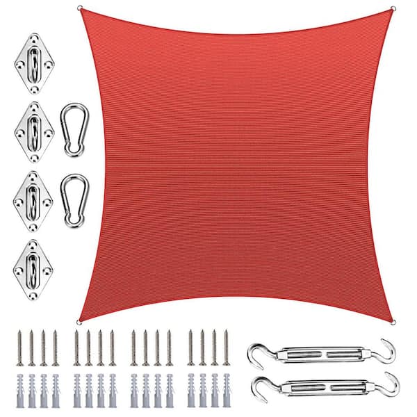 ROYAL SHADE 12 ft. x 18 ft. Rectangle Sun Shade Sail with Hardware Kit-Red